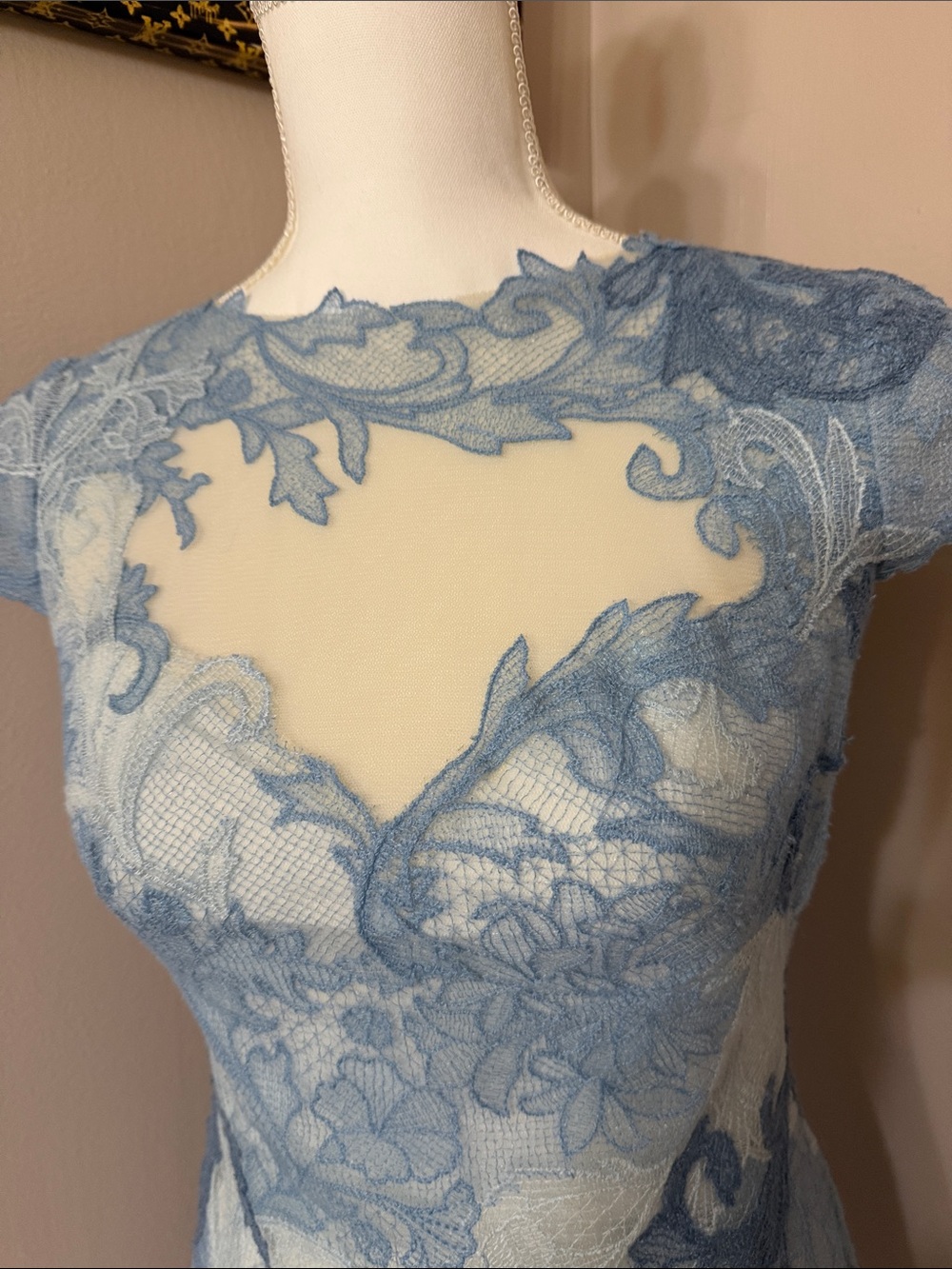 Tadashi Shoji Anthropologie Powder Blue Lace Midi Dress - Picture 2 of 9